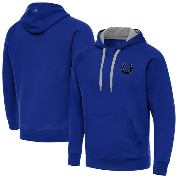 Men's Antigua Royal Indianapolis Colts Brushed Carbon Victory Pullover Hoodie