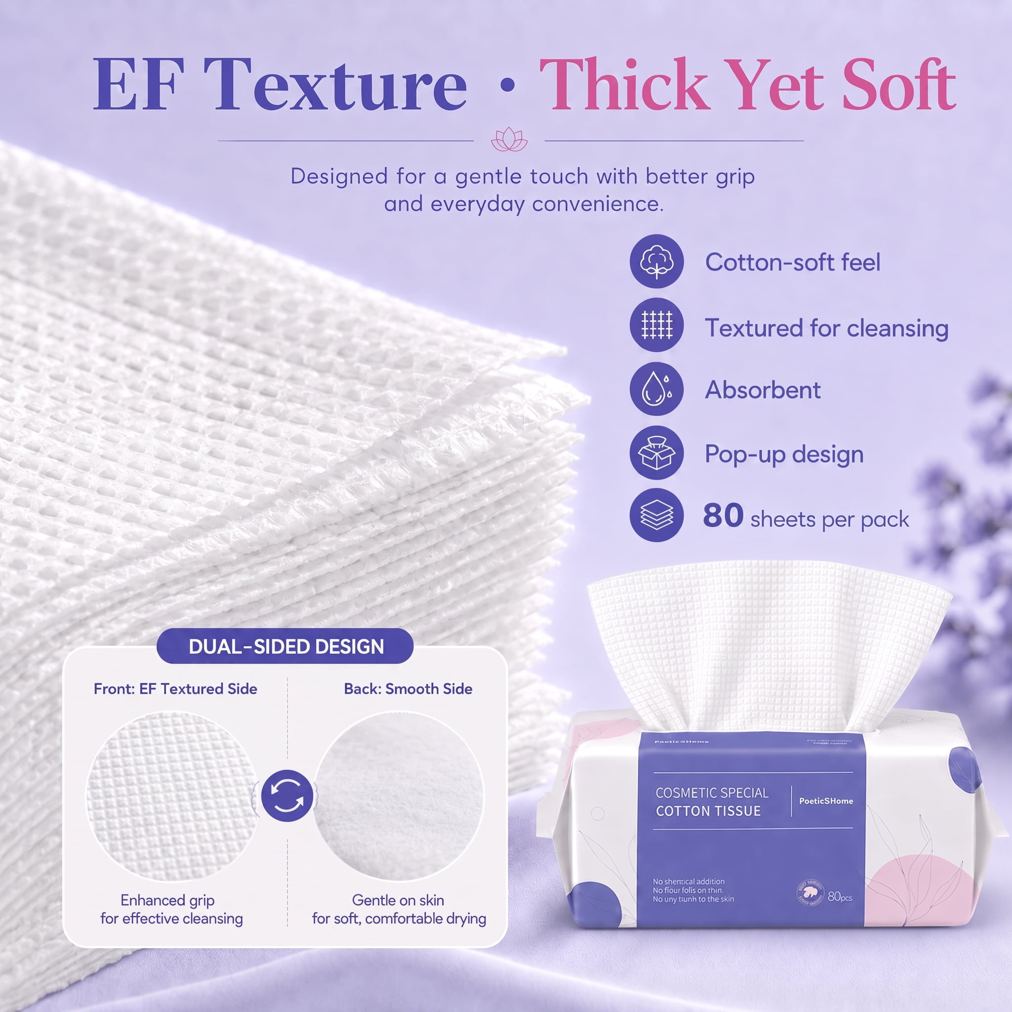 PoeticEHome Disposable Face Towels, Thick Yet Soft Cotton Dry Wipes, 4 Pack | 320-Count Facial Towels for Cleansing, Makeup Removal and Face Drying; Absorbent, Lint-Free, Unscented Washcloth