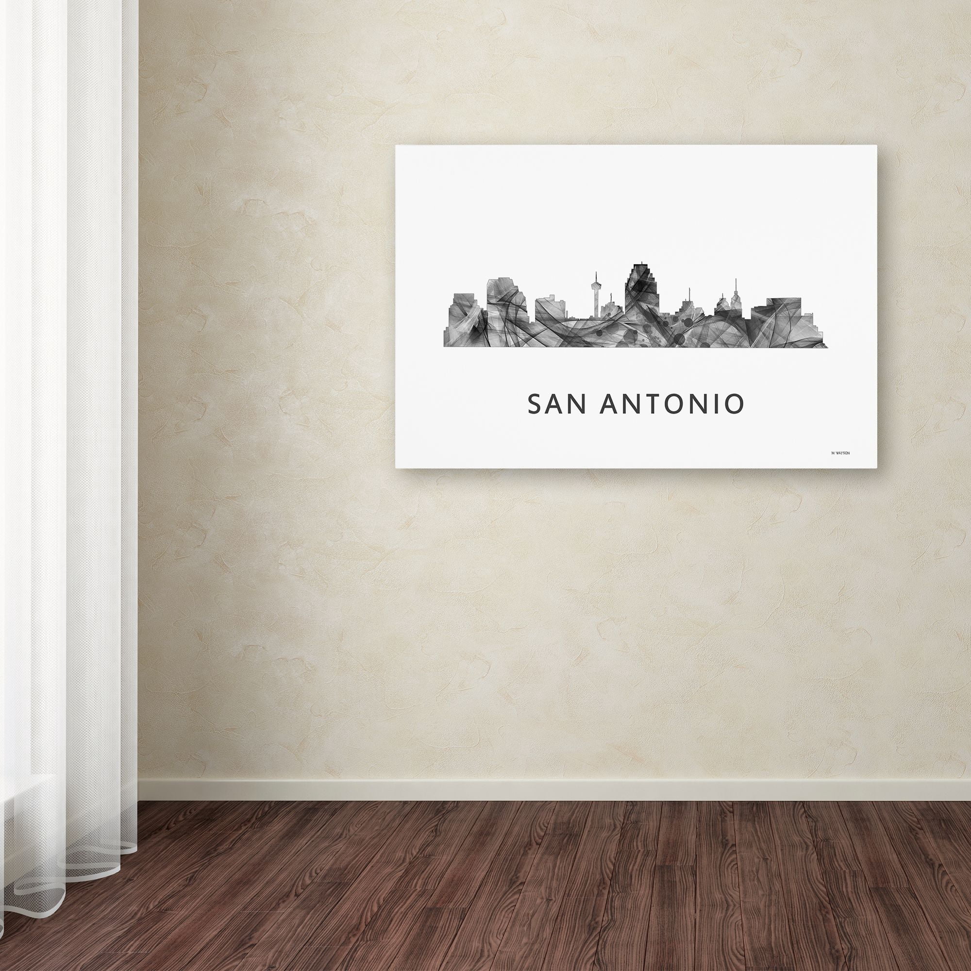 Trademark Fine Art 'San Antonio Texas Skyline WB-BW' Canvas Art by Marlene Watson