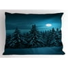 Night Pillow Sham Tranquil Blue Night with Moon in Woods Covered with Snow Serene Winter View, Decorative Standard Size Printed Pillowcase, 26 X 20 Inches, Turquoise Teal White, by Ambesonne
