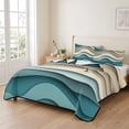 thumbnail image 2 of Twin Quilt Set 68''x86'', Teal Beige Ombre Lightweight Summer Bedspread Coverlet Set with 2 Pillow Shams, Moire Modern Abstract Art Geometric Breathable All Season Quilt Bedding for Dorm/Bedroom, 2 of 9