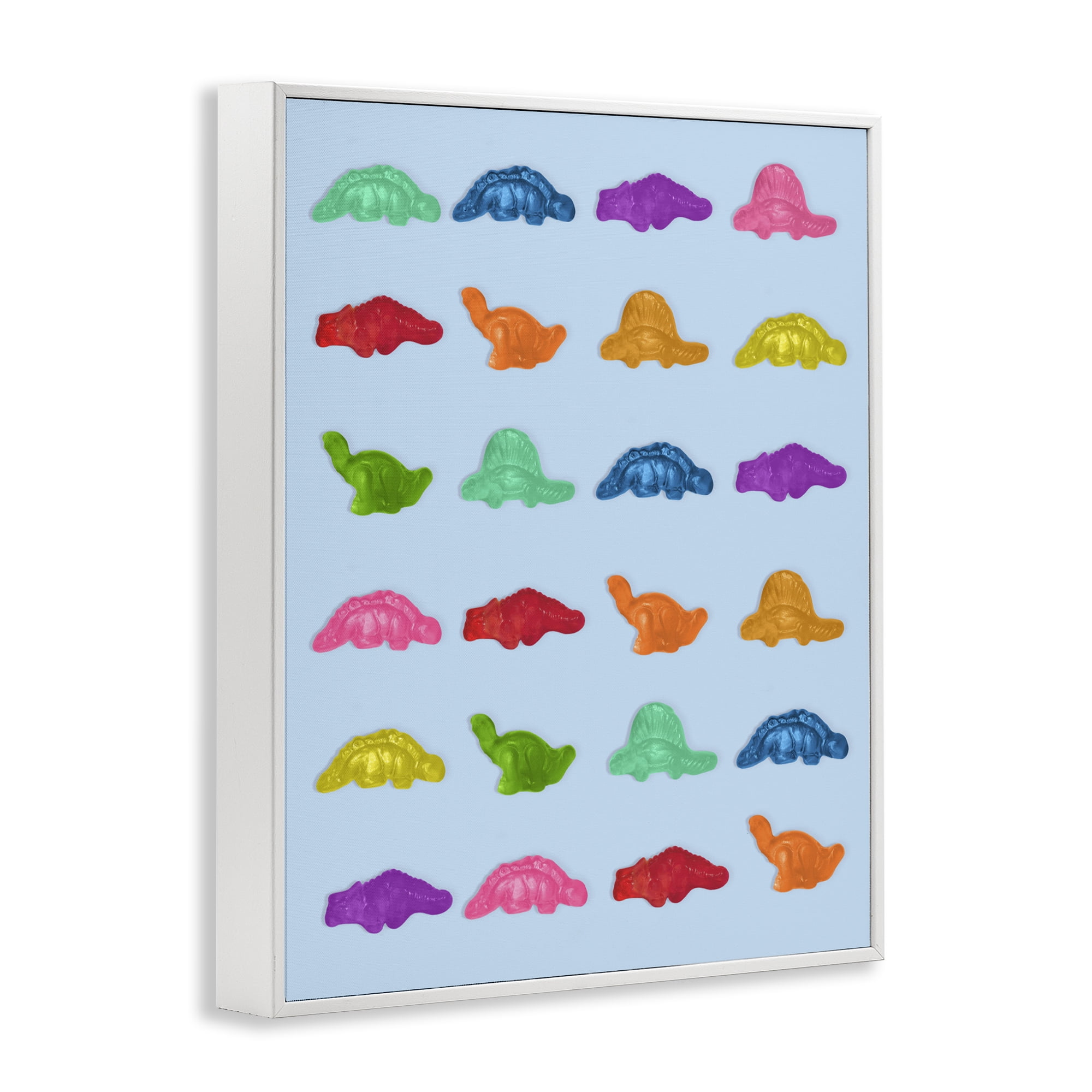Stupell Industries Colorful Dinosaur Gummies White Framed Giclee Art, design by LISH Creative