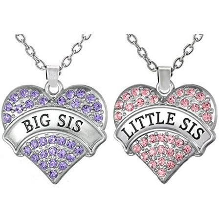 SheridanStar Easter Basket Stuffers Fillers Gifts for Girls, Teens, Tweens, Kids, Big Sis Little Sis Sisters Heart Pendant Necklaces for 2, Granddaughter, Niece, Daughters, Twins Jewelry (Purple/Pink)