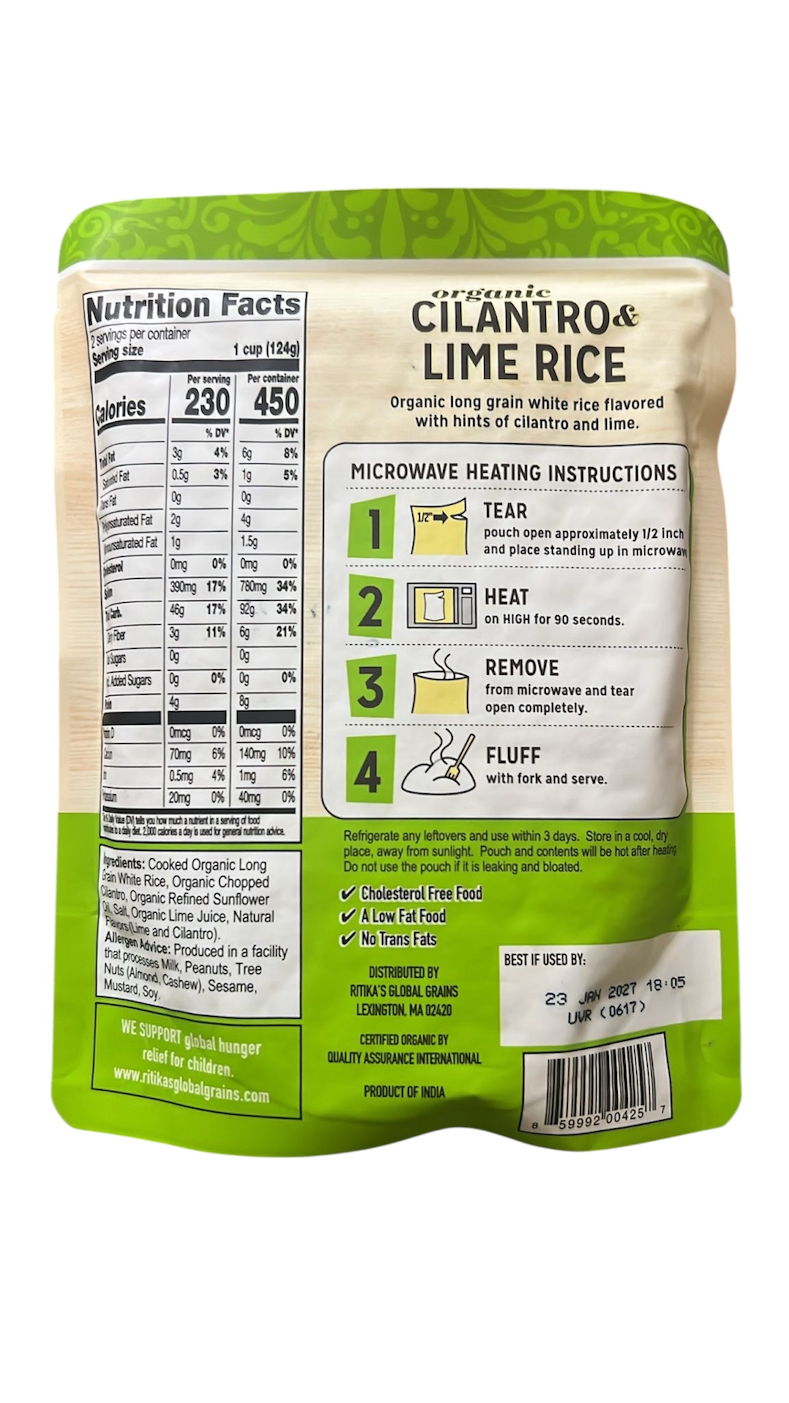 RITIKAS ORGANIC CILANTRO & LIME RICE 8.8 OZ (250G)