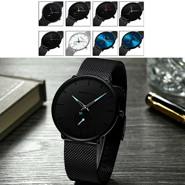 Quartz Watch Waterproof Men Watch Hardlex Adjustable Student Wristwatch Black Shell Black Cover Black Needle
