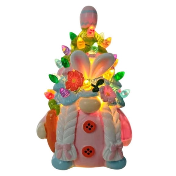 Lighted Easter Gnome with Bunny Ears, Colorful Floral & Carrot Decoration, Resin Figurine with LED Glow for Spring Home Decor, Perfect Easter Gift