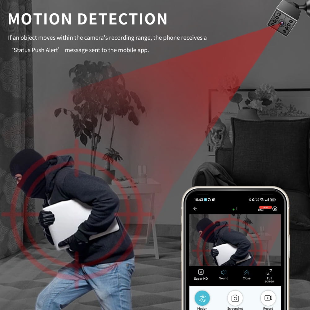 Wireless Security Camera, Battery Powered 1080P Indoor Camera with Motion Detection Alert, Cloud Storage & MicroSD Card, Small Home Camera for Pet Baby Monitoring, Works with WiFi