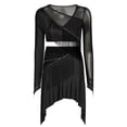 thumbnail image 3 of iixpin Women's Latin Tassel Dance top and Irregular Hem Skirt 2 piece sets for Ballroom Cha-cha Rumba Tango Black S, 3 of 5