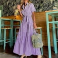 thumbnail image 2 of Uaswgudfs Women's 2025 Summer Casual Belted Button-Front Short Sleeve Midi Dress - Tiered Skirt Lightweight Versatile Occasion Dress Purple 2XL, 2 of 7