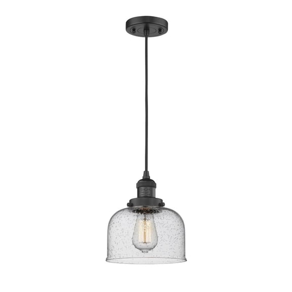 Innovations 1-LT Vintage LED Large Bell 8" Mini Pendant - Matte Black - 201C-BK-G74-LED