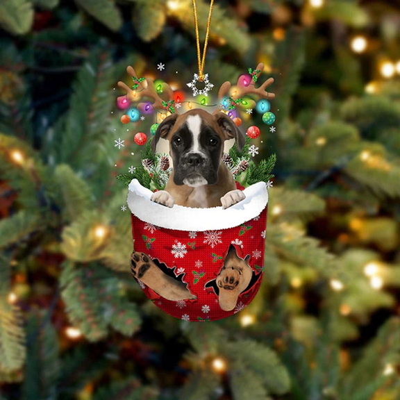 Boxer In Snow Pocket Christmas Ornament 1