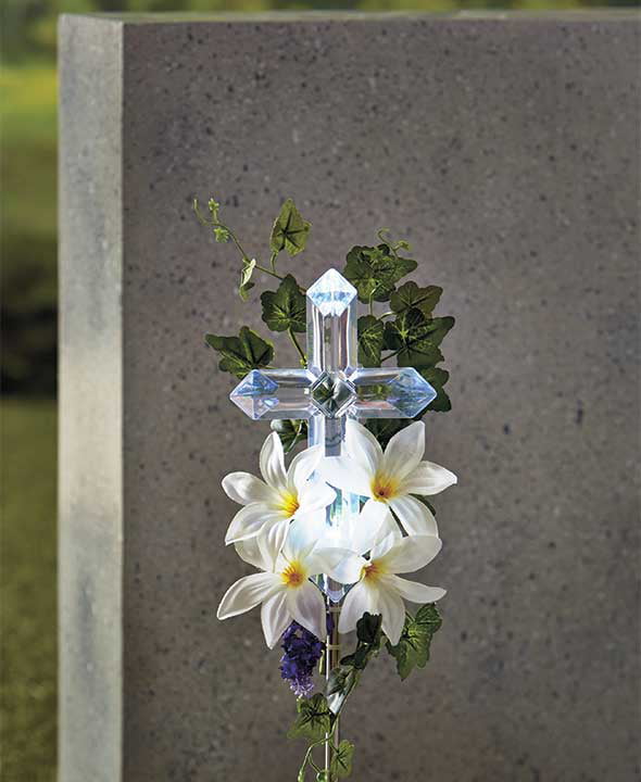 The Lakeside Collection Solar Lighted Cross with Faux Spring Flowers Stake Cemetery Memorial