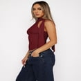 thumbnail image 5 of LYMAYTER Women Fashion Tank Mock Neck Sleeveless Fluttering Belt Crop Vest Summer Side Ruched Blouse S-L, 5 of 9