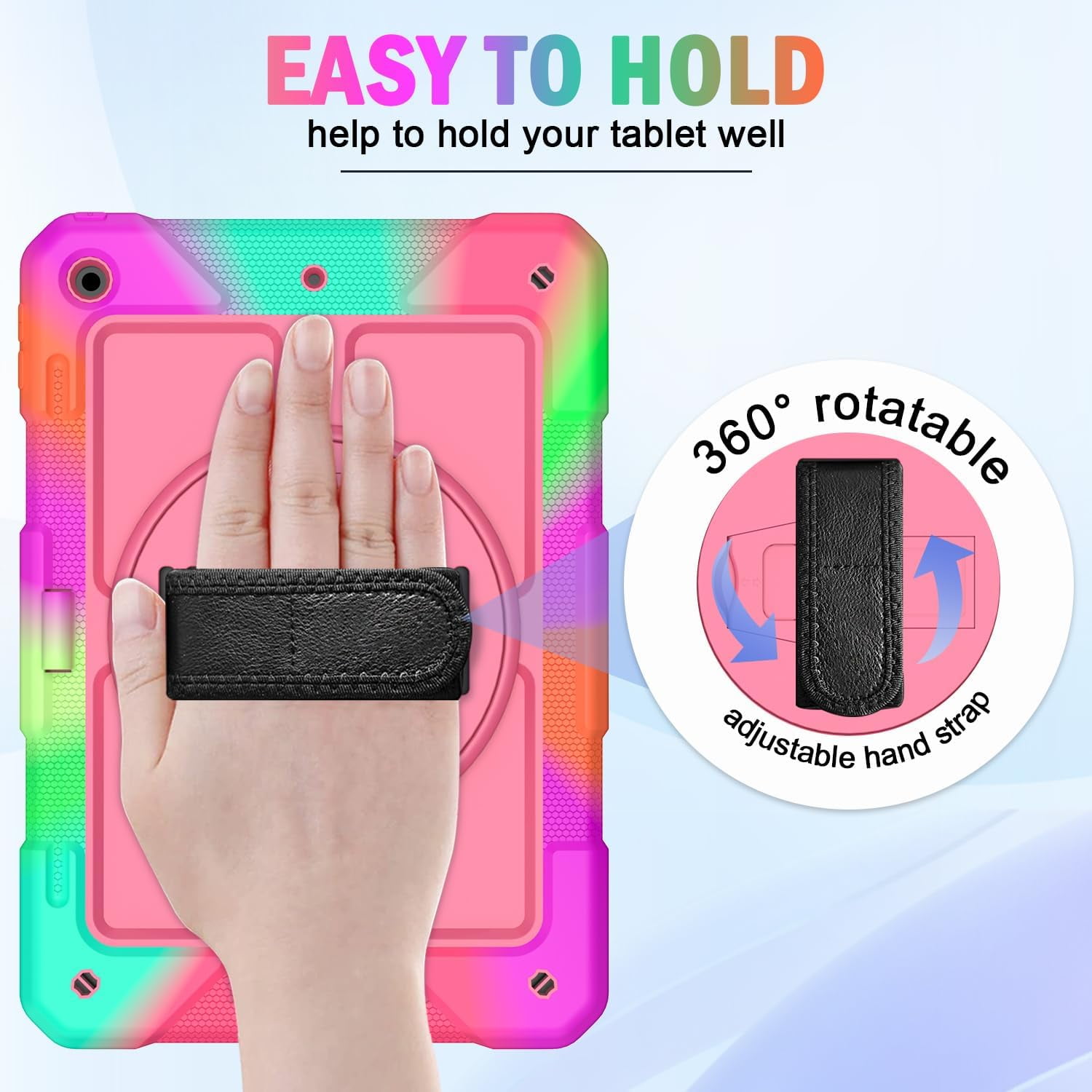 SUPNICE iPad 9th/8th/7th Generation Case,iPad 10.2 Case for kids, Shockproof [360 Rotating Stand] [Hand Strap] [Pencil Holder] Case for New iPad 9th Gen, iPad 10.2 Inch 2021/2020/2019 - Pink
