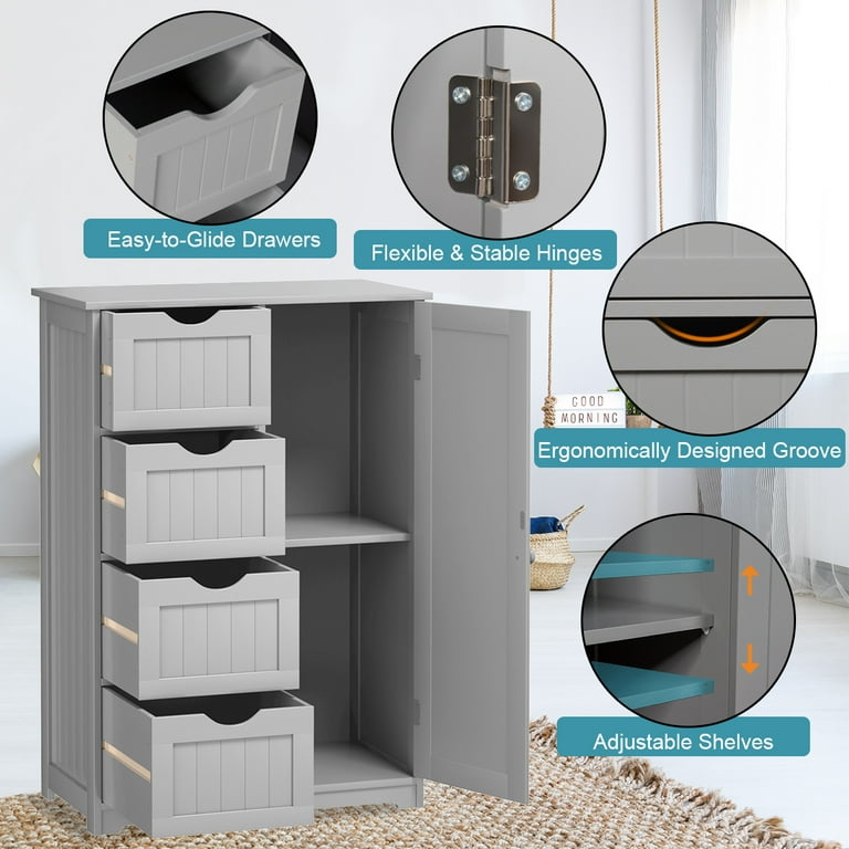 2-Door Freestanding Bathroom Cabinet with Drawer and Adjustable Shelf -  Costway