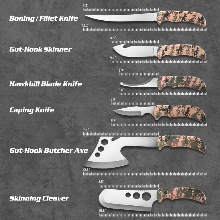 KNINE OUTDOORS Deer Knife Hunting Deer Knife Set Field Dressing Kit Khaki  Camo Portable Butcher Game Processor Set, 12 Pieces 