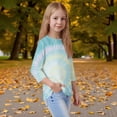 thumbnail image 3 of YOUYEDIAN Kids Girls 3/4 Sleeve Shirts Size 9-10 Floral Graphic Top Crewneck T Shirt Cute Outfits Sky Blue 9-10 Years, 3 of 4