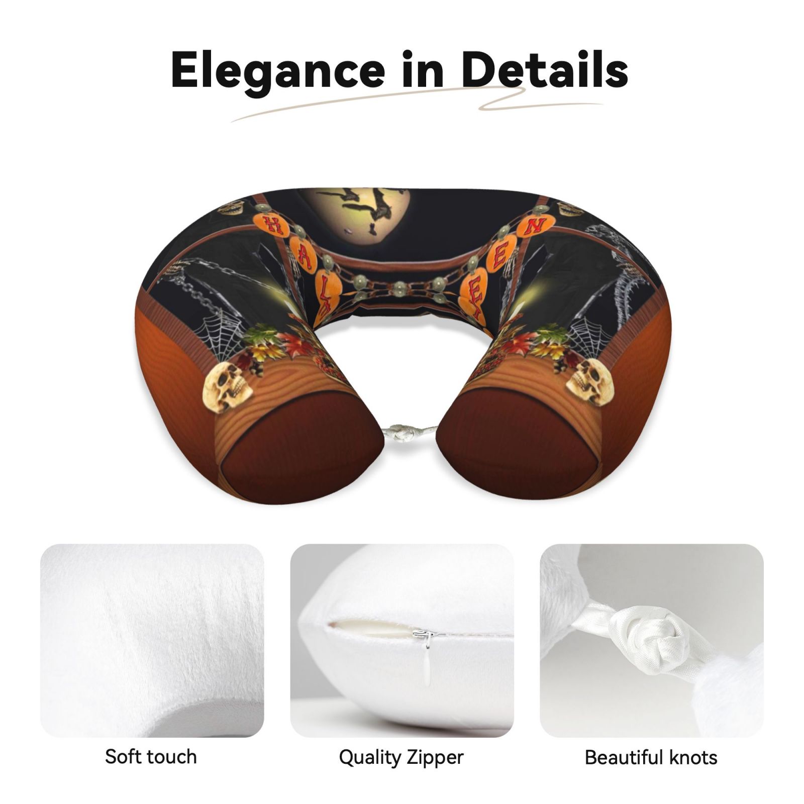 Xecao Halloween Decoration Print Memory Foam Cervical Neck Pillow Versatile U-Shaped Pillows for Home,Office,Camping,Travelling,Soft Washable Cover