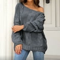 thumbnail image 2 of XMMSWDLA Women's Off Shoulder Oversized V Neck Cable Knit Long Sleeve Chunky Sweaters Pullover Tops, 2 of 6