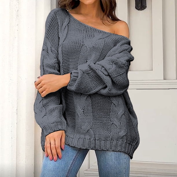 Puntoco Suéter Mujer Moda Color Sólido Talla Grande Suelto Cuello Redondo Jersey Navidad Liquidación Puntoco Puntoco-73