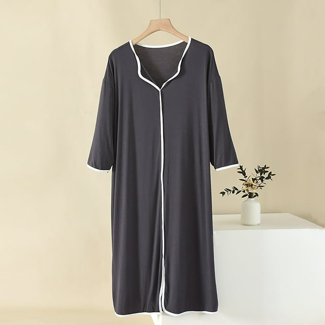 Sakmal Robe de Maison Confortable pour Femmes Grande Taille Robe de Maison Grise à Manches Courtes Chemises de Nuit pour Femmes