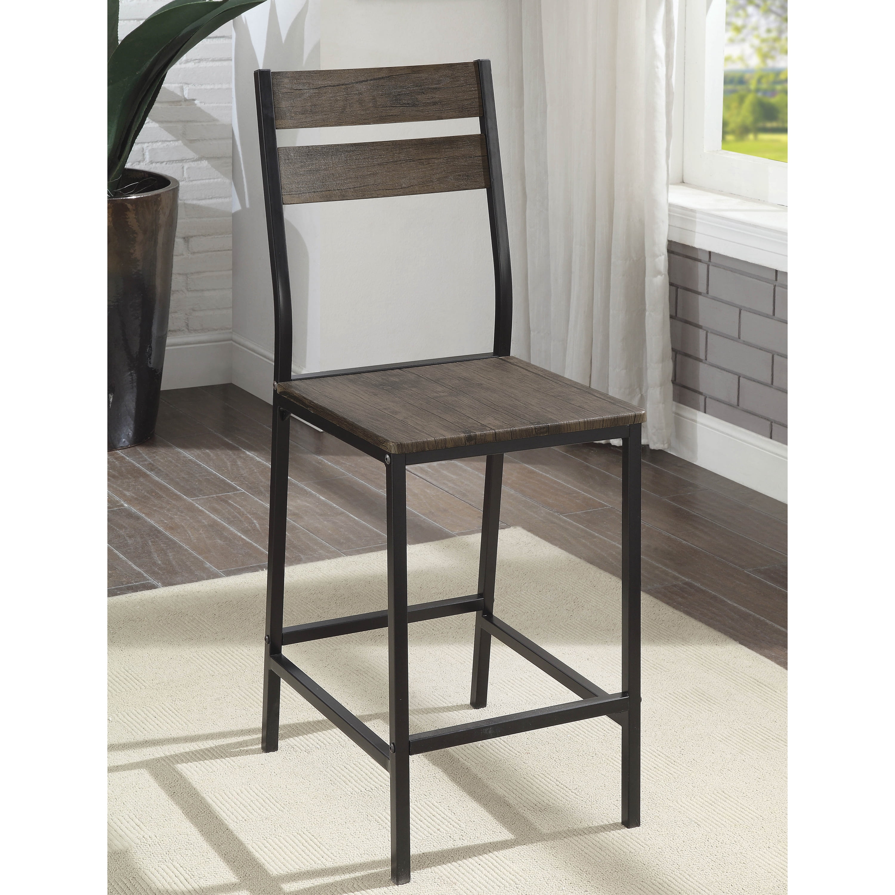This Furniture of America Trujillo 5-Piece Rustic Farmhouse Counter Height Table Set, Black