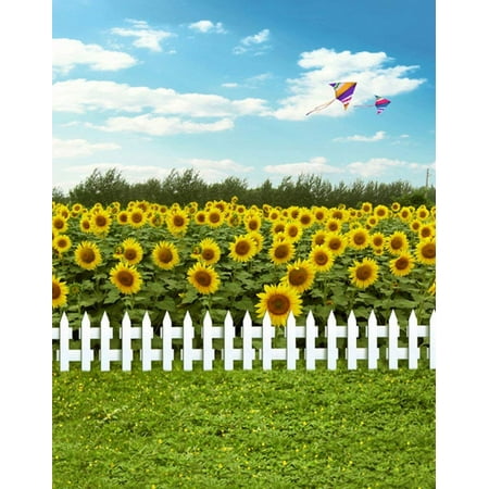 Image of ABPHOTO Polyester 5x7ft Lawn Yellow Sunflowers Blue Sky Photography Backdrops Photo Props Studio Background