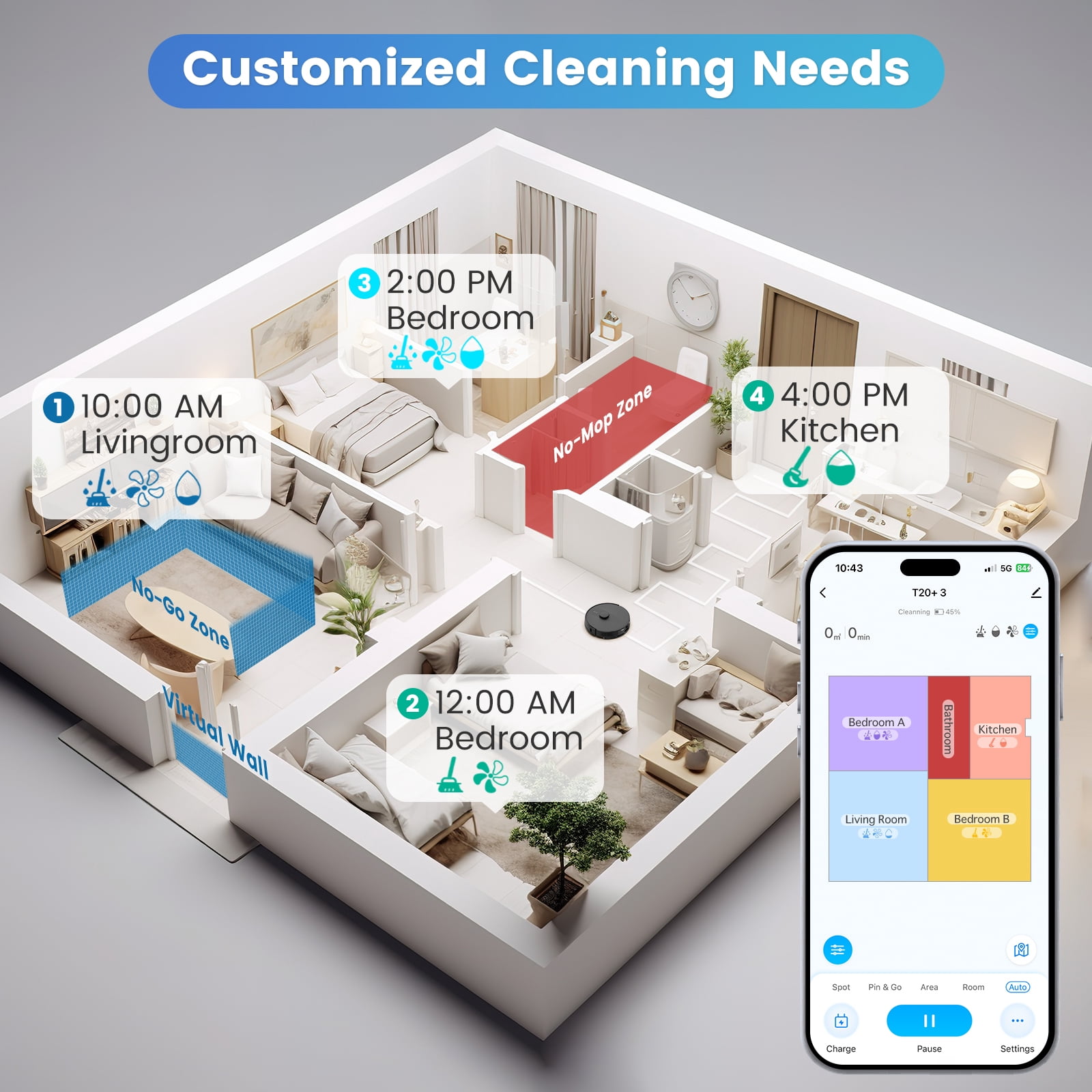 AIRROBO Robot Vacuum and Mop Combo T20 with 60 Days Self-Empty Station Voice Control Home Mapping