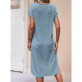 thumbnail image 6 of Ladies Summer Solid Color Slit Midi Dress Light Blue L, 6 of 7