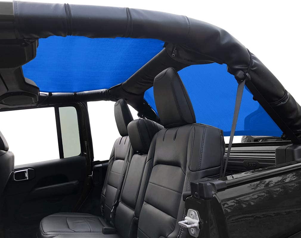 Shadeidea Jeep Wrangler Sunshade JL Unlimited 4 Door JLU Sun Shade (2018-Current) Top Front+Rear+Trunk-Blue Mesh Screen Cover UV Blocker with Grab Bag Storage Pouch-10 Years Warranty