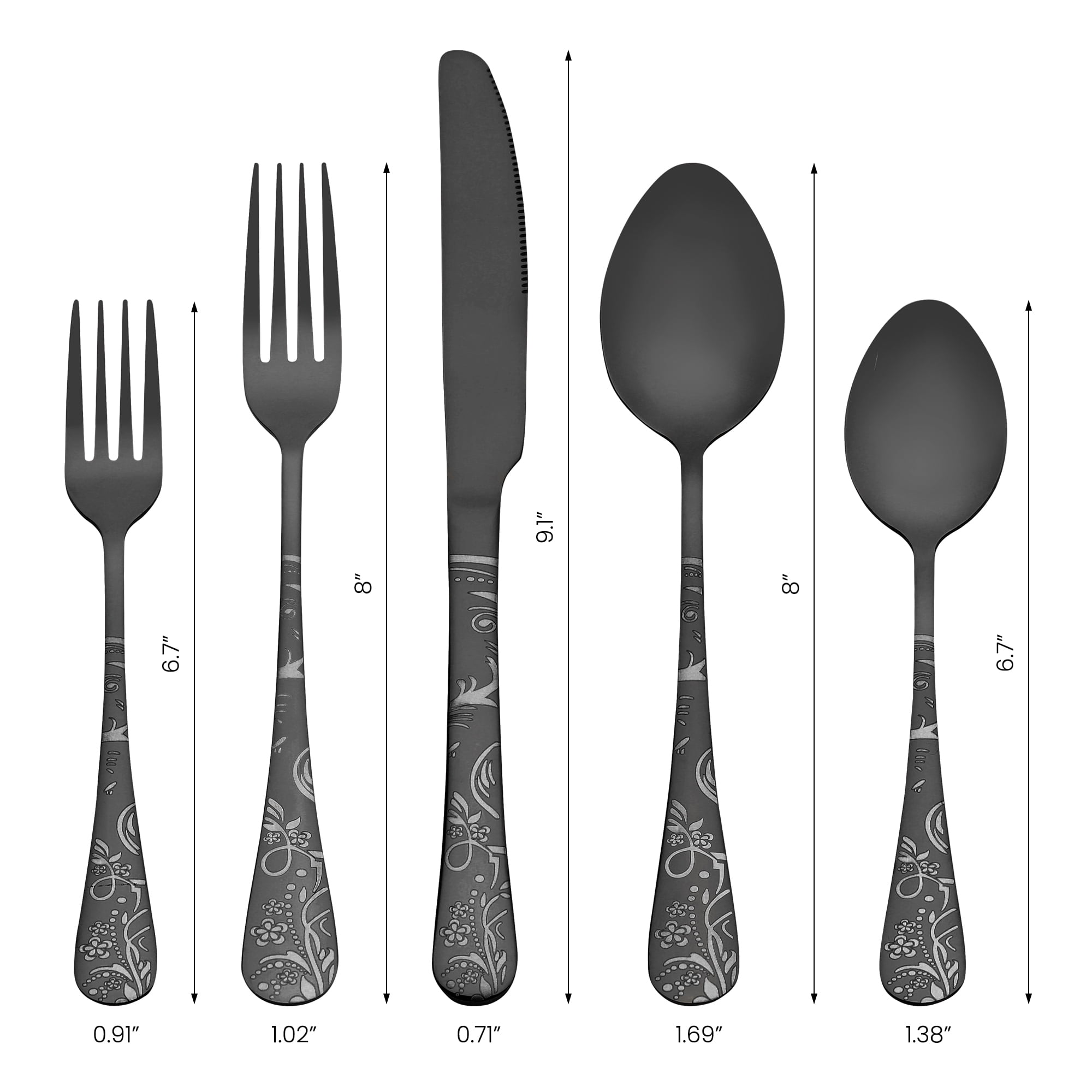 Unique Bargains 20 Piece Stainless Steel Floral Flatware Silverware Set for 4 Black