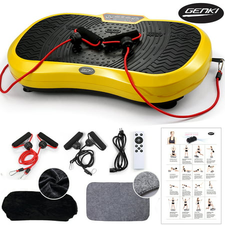 Genki Vibration Platform Fitness Machine, Whole Body Exercise Equipment For Balance & Home Workout, Massager Shaper Plate, w/ Remote,2 Resistance Straps, Mat, Cover & Poster,