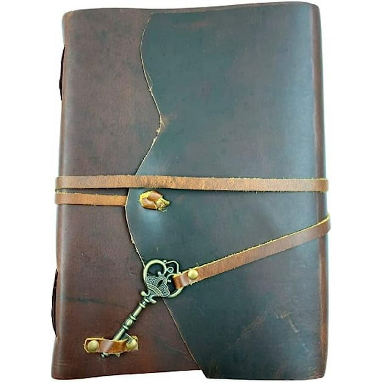 Moonster Leather Journal - Handmade Vintage Writing Notebook With Heart Embossed Cover, Unlined 240 Pages