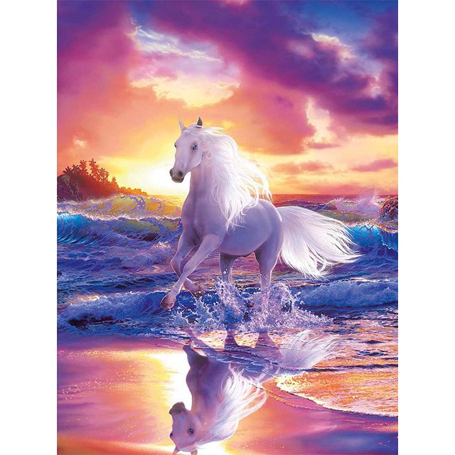 Kits completos de pintura de diamantes Caballo de playa, kits completos de bordado de animales con pintura de diamantes,30x40cm LingWen 9024735481539