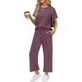 thumbnail image 2 of MSJUHEG Workout Sets for Women Matching Sets for Women Sets for Women Summer Work Outfits for Women Tank Crop Top Wide Leg Pants Set Linen Pants Women Two Piece Outfits Summer Purple M, 2 of 4