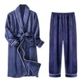 thumbnail image 2 of uublik Mens Pajamas Sets Fleece Robe Bathrobe Set Lightweight Soft Loungewear Nightwear, Blue, 2 of 3