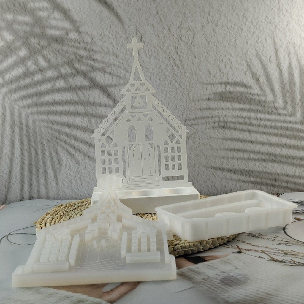 Church Shaped Candlestick Mold Silicone Candle Holder Mould Easy to Demold Candle Base Moulds Gypsum Home Ornaments Mold