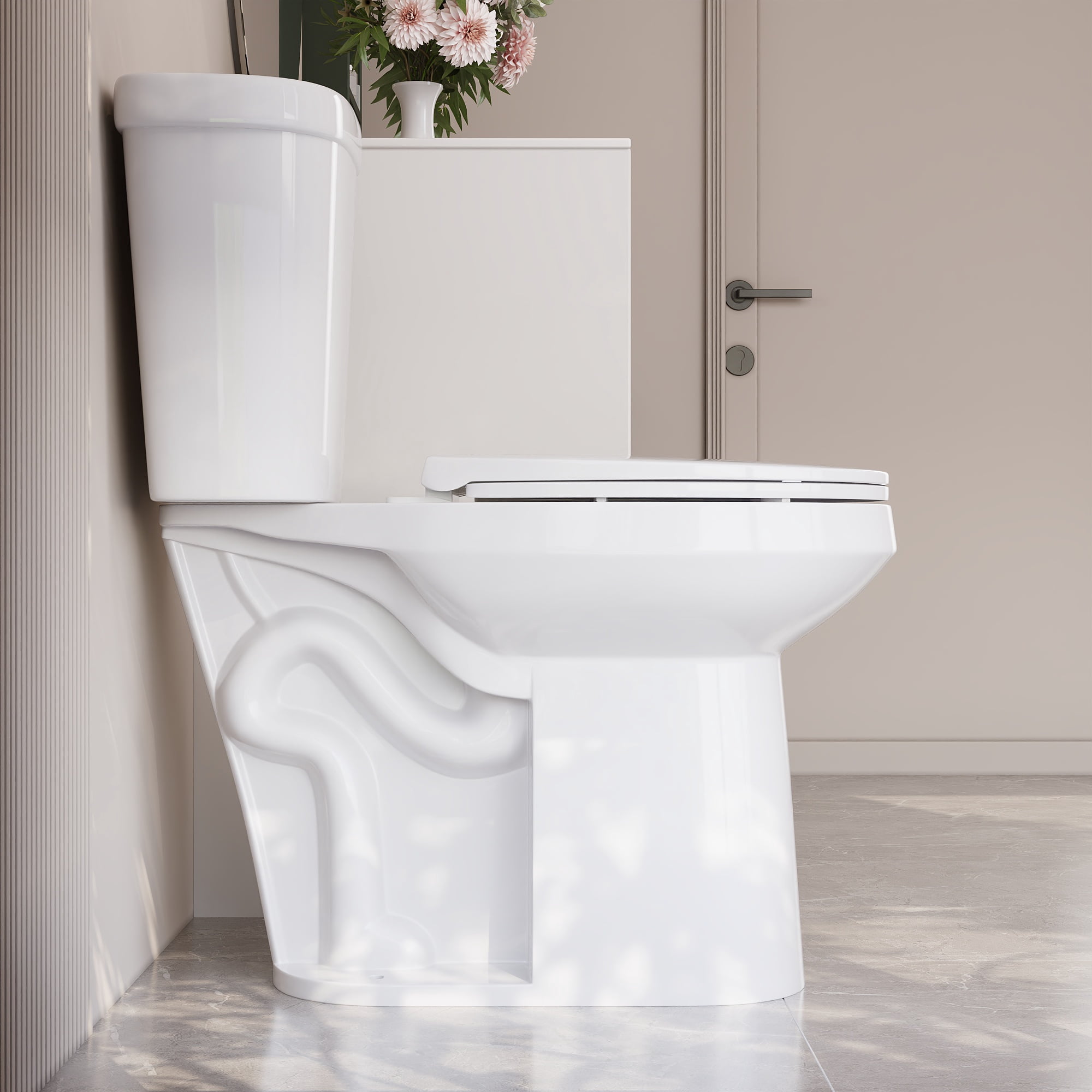 2-Piece 1.1/1.6 GPF Dual flush Elongated 19 in. ADA Comfort Height Toilet in White Map 1000g, Soft-Close Seat Included
