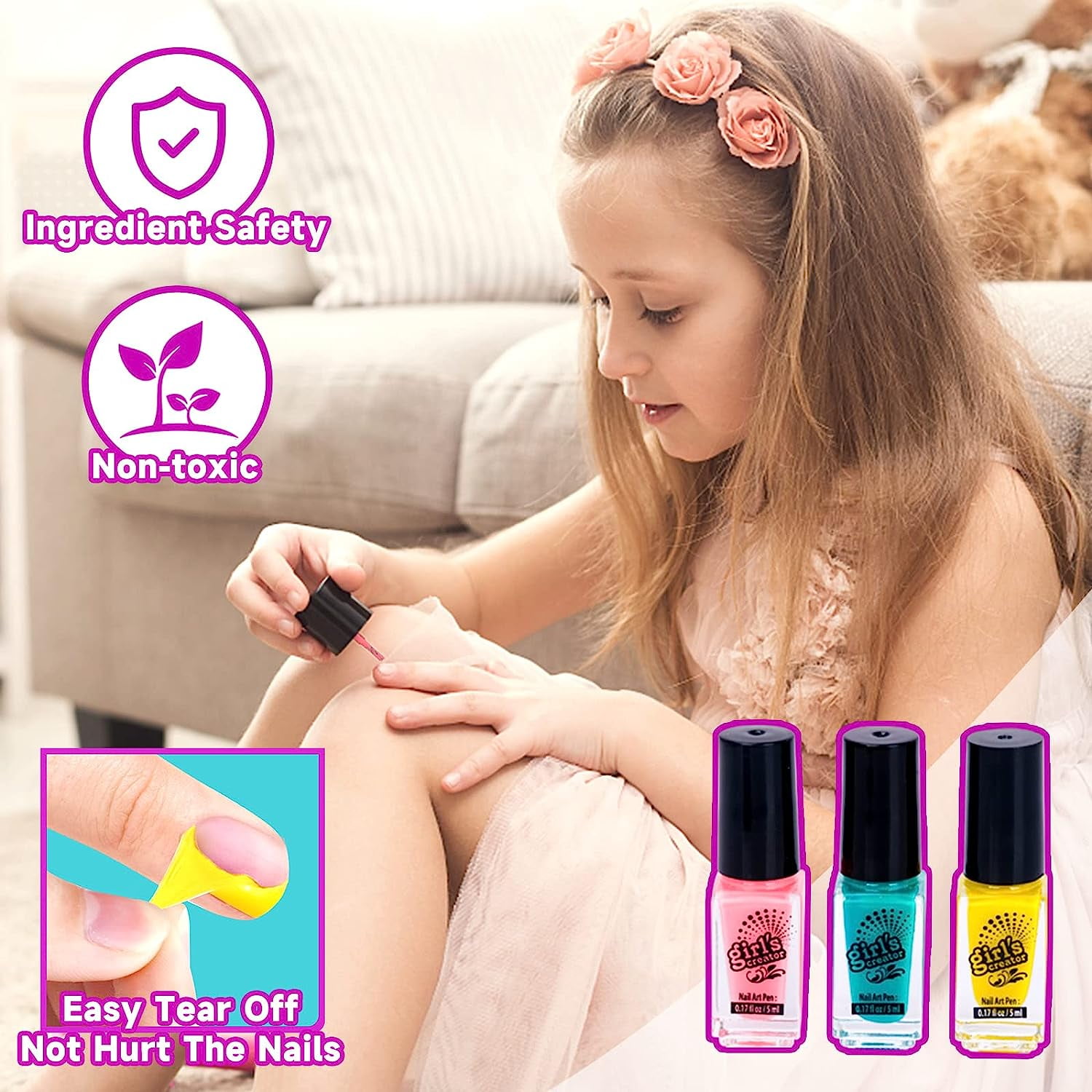 Crafts Gifts for 7 8 9 Year Old Girls, Kids Nail Varnish Arts Sets for Teenage Girls Age 6 7 8 9 10 Nail Polish Kits for 8 9 10 11 12 Year Old Kids Girls Nail Salon Games Kids Manicure Sets