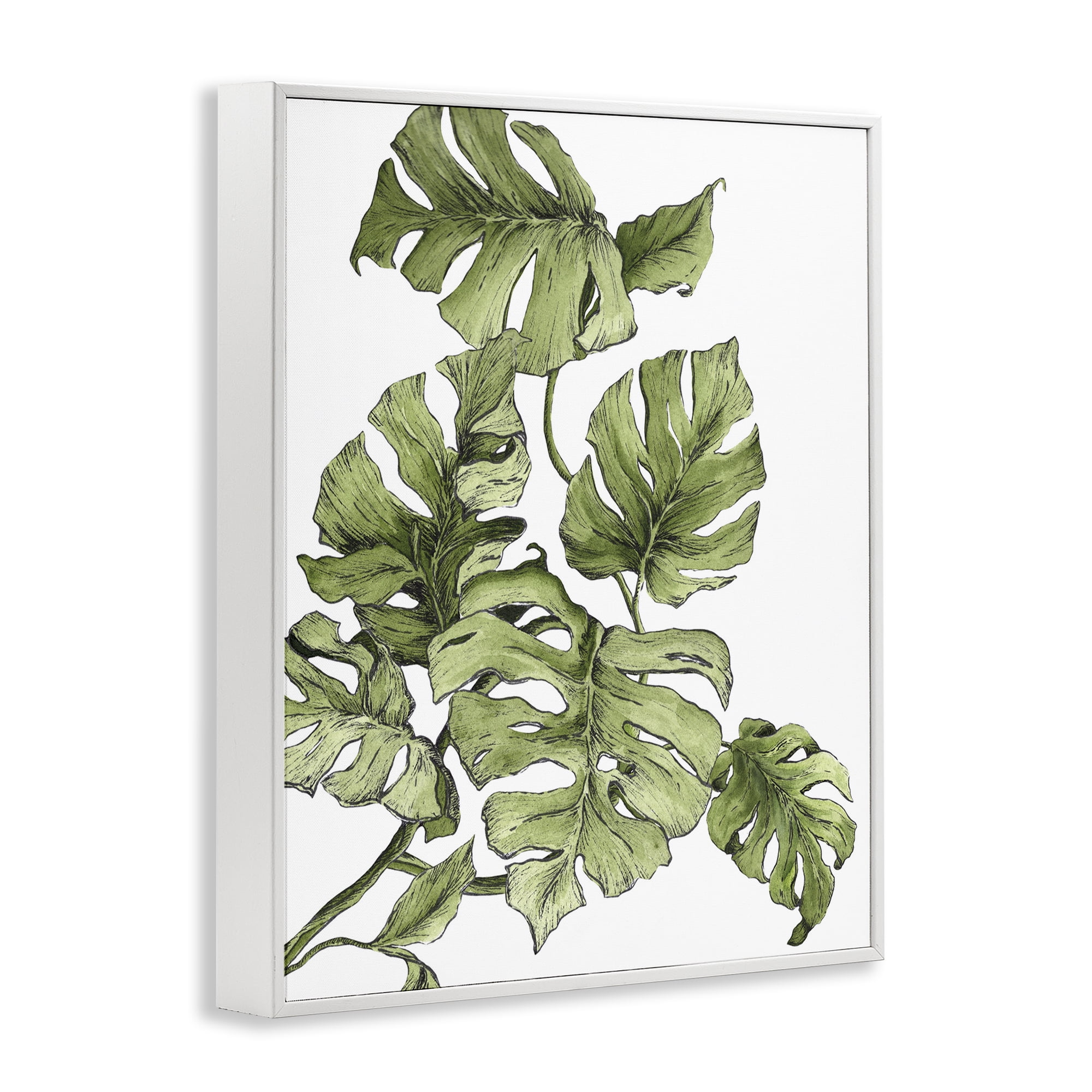 Stupell Industries Falling Monstera Leaves Botanical & Floral Painting White Framed Art Print Wall Art, 16 x 20