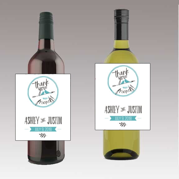 12 Thank You Friends Wine / Beer Bottle labels Easy to Use Self Stick Labels