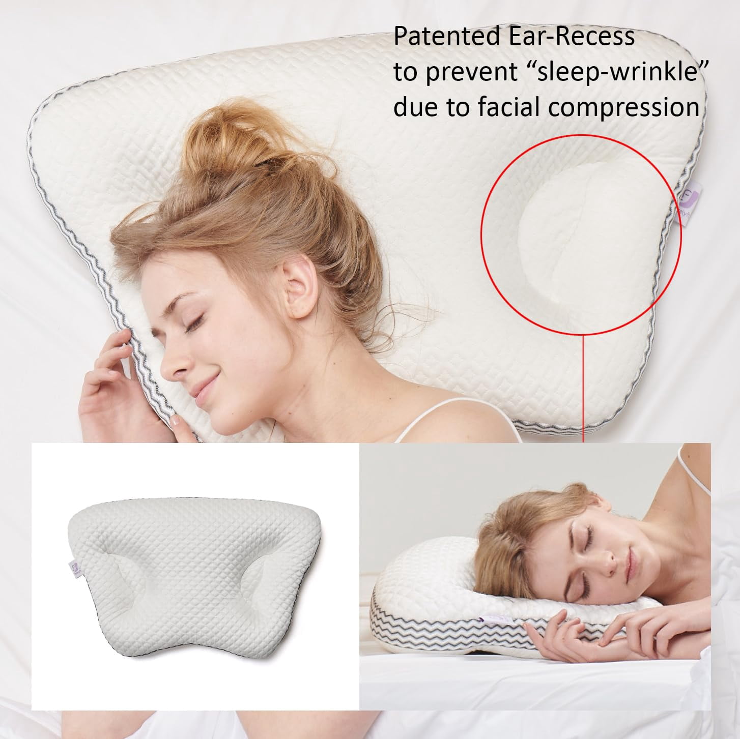 FaceLyft Pillow - Facial Sleep-Wrinkle Prevention Device, Patented Ear-Recess Design, Designed for Side and Stomach Sleepers, Double Sided, Cooling Gel, Tencel? - The New Age Fiber casing