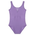 thumbnail image 4 of ranrann Children Girls Leotards Sleeveless Sheer Mesh Ballet Dance Ice Skating Bodysuit Gymnastic Purple 130, 4 of 7
