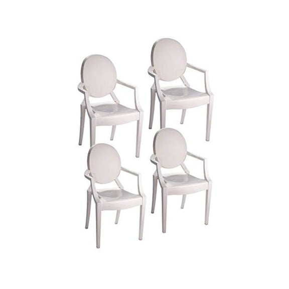 Pangea Home Lucid 36.5" Bentley Arm Plastic Dining Chair in White (Set of 4)