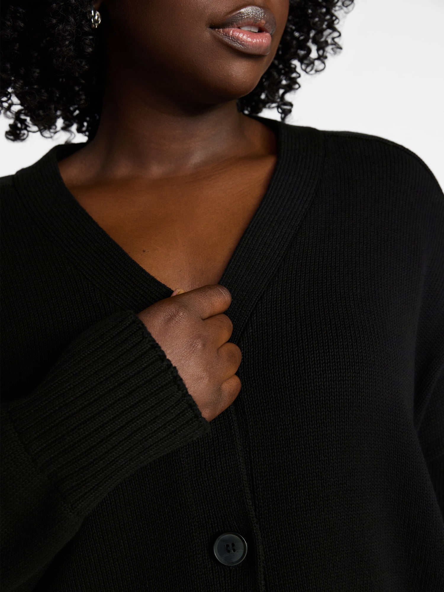 Terra & Sky Women's Plus Size Boyfriend Cardigan with Long Sleeves, Midweight, Size 0X-5X