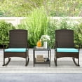 thumbnail image 4 of Gymax 3 Pieces Rocking Wicker Bistro Set Outdoor Front Porch Rocker Chairs Conversation Set Turquoise, 4 of 10