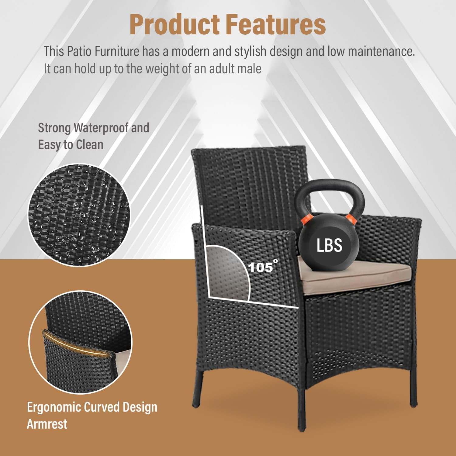 FDW Patio Furniture Set 4 Pieces Outdoor Rattan Chair Wicker Sofa Garden Pool/Backyard