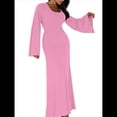 thumbnail image 3 of Vestido de Invitada de Boda para Mujer, Larga, Ajustado, de Punto Acanalado, Maxivestido Formal de Otoño Rosa L, 3 of 9