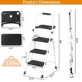 thumbnail image 3 of HomGarden Folding 3 Step Ladder Steel Step Stool W/Tool Tray& Handgrip, Non-Slip Wide Pedal, Safety Locking Max.330lbs White, 3 of 13