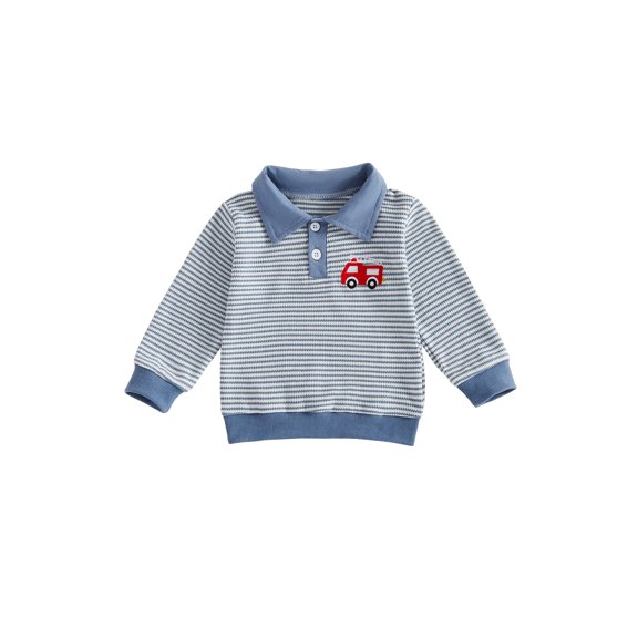 Miaouyo Boys Sweatshirt, Long Sleeve Striped Embroidery Fire Engine Hoodie Pullover